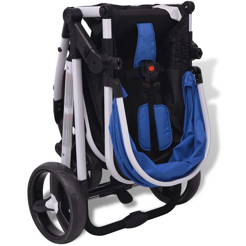 vidaXL 3-in-1 kinderwagen aluminium blauw en zwart