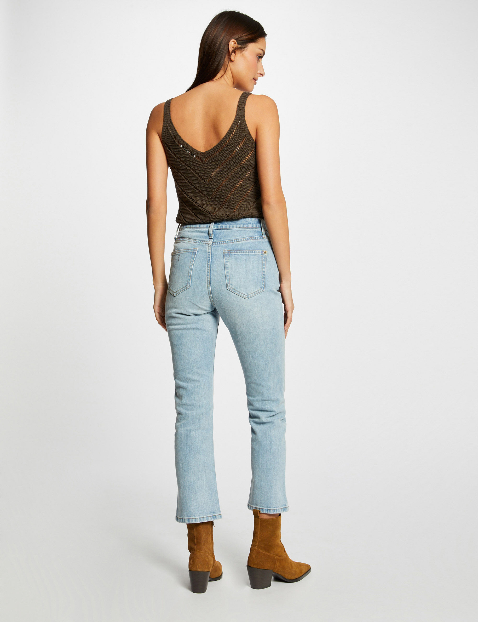Jeans droit taille haute 7/8ème jean bleached femme - jean_bleached
