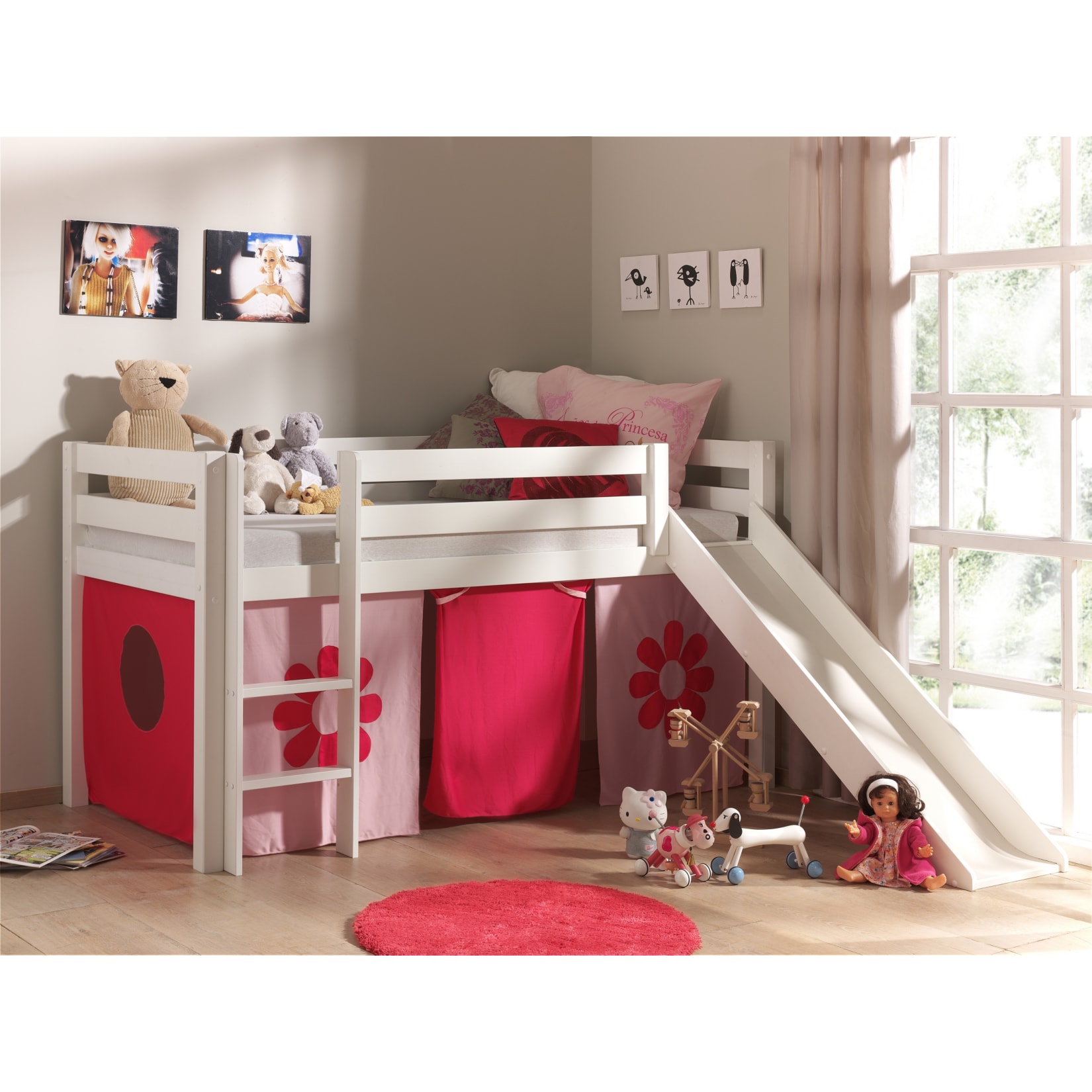 Vipack Spielbett Pino mit Rutsche und Textilset 