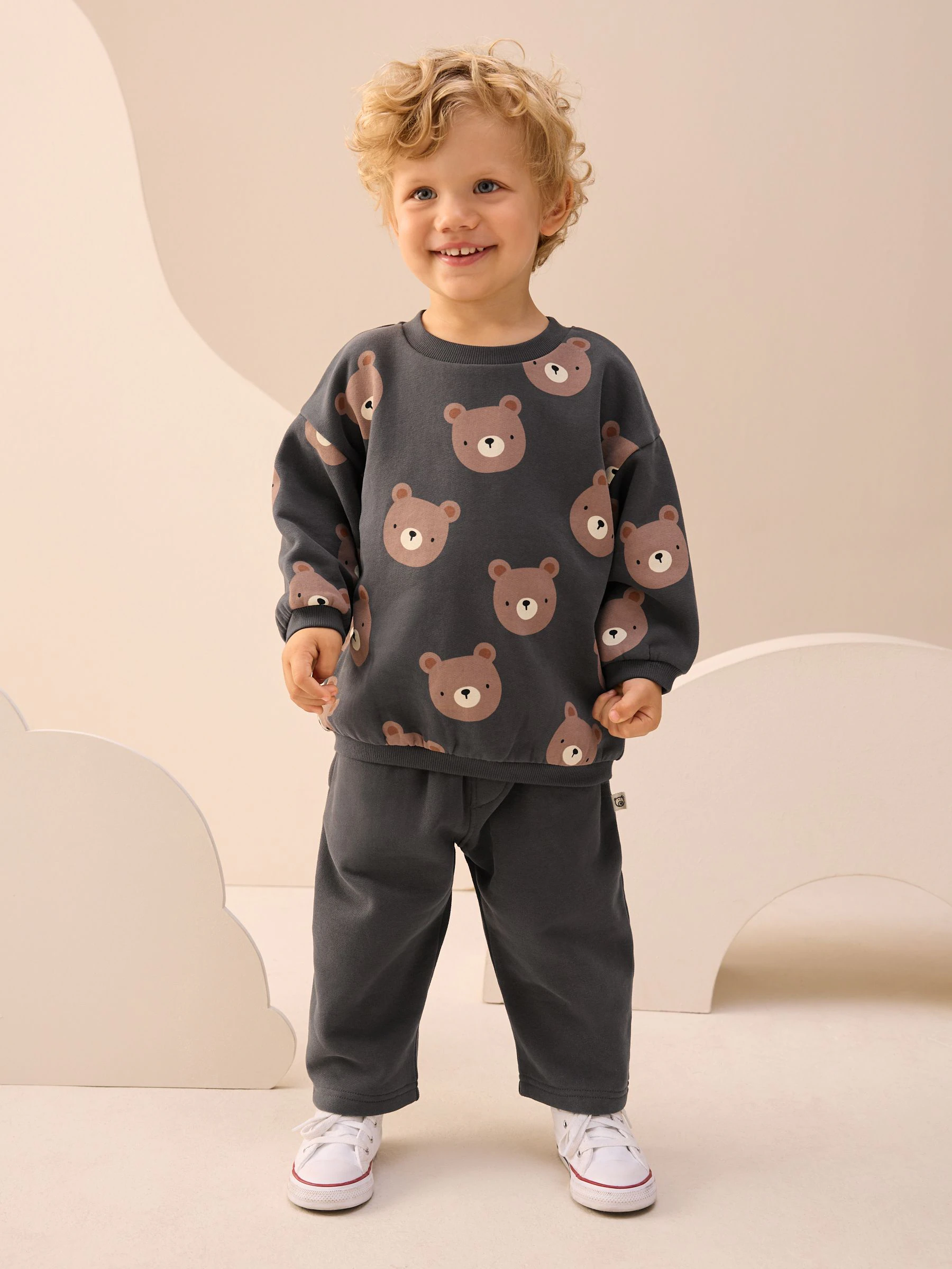 Charcoal Grey Bear All Over - Set met sweatshirt en joggingbroek met strepen (3mnd-7jr)