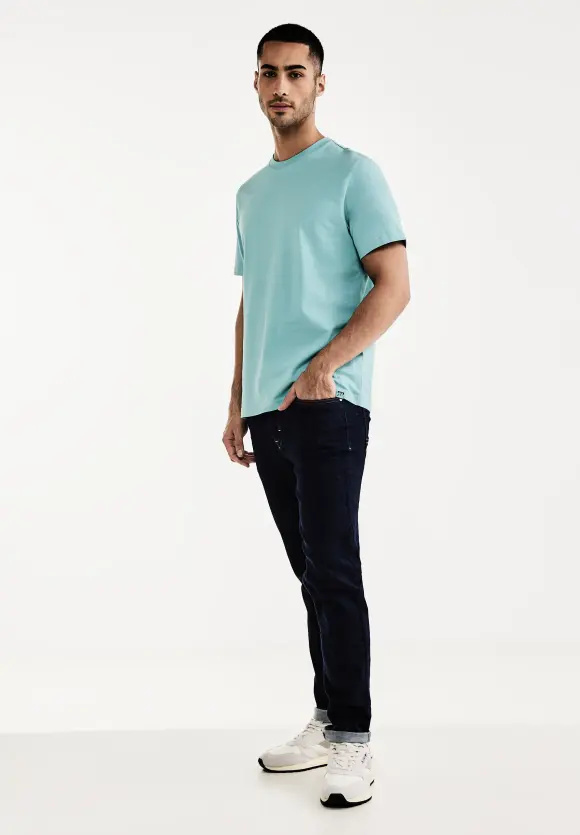 Basic T-Shirt in Unifarbe - aurora turquoise
