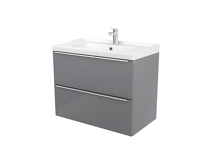 Meuble sous vasque à suspendre GoodHome Imandra gris 80 cm + plan vasque Lana