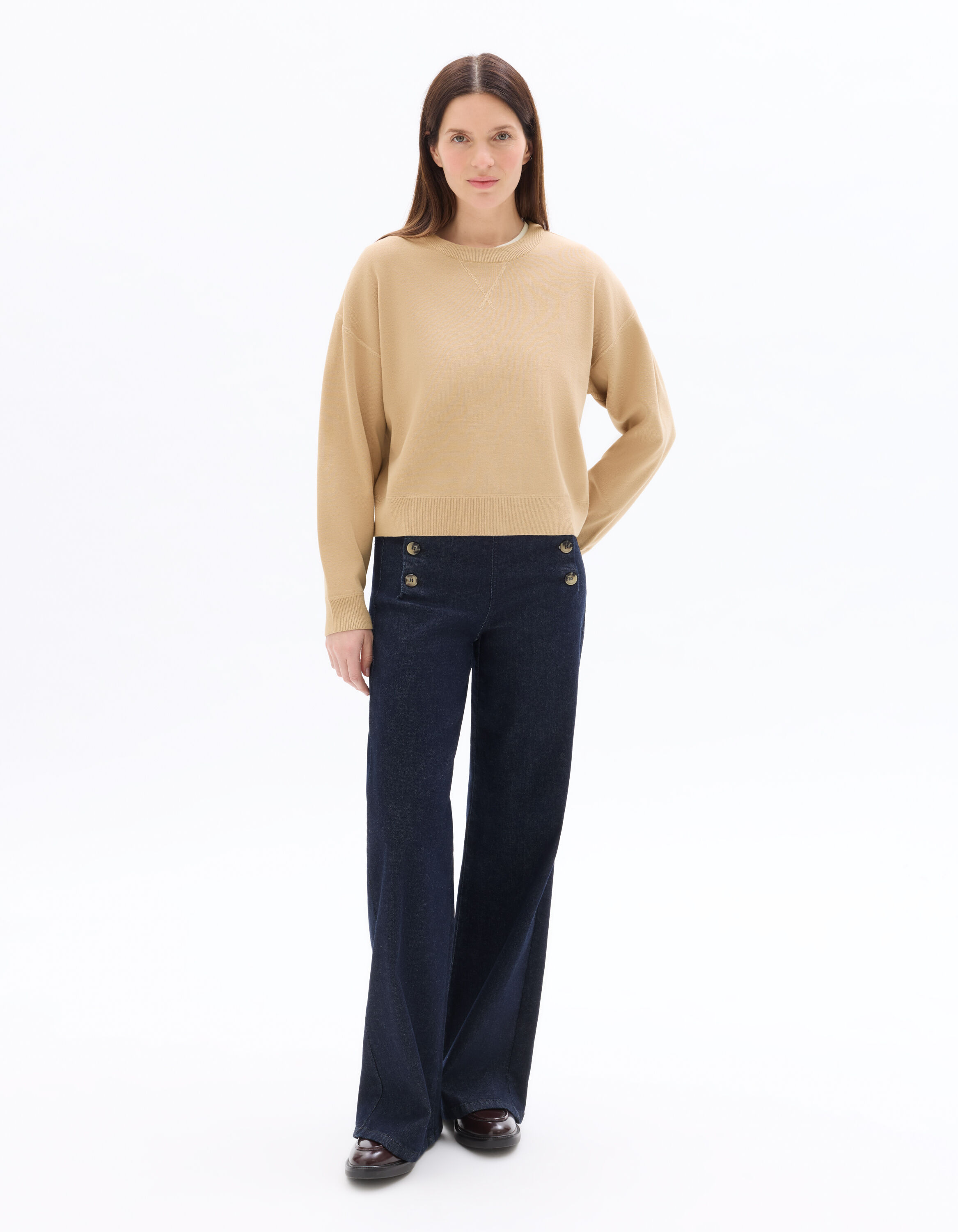 Pull ample en maille compacte - beige