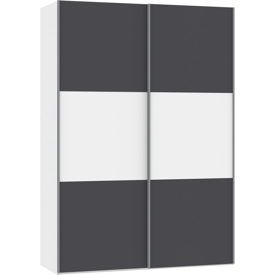 Schwebetürenschrank Schweizer 144 Spanplatte melaminbeschichtet premiumweiss/anthrazit matt 153 x 215 x 65 cm