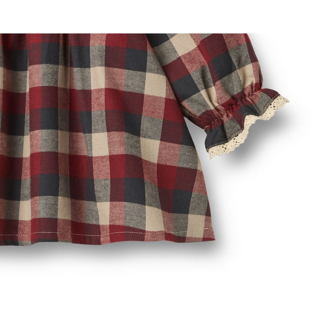 Køb Wheat Red Blue Check Kjole L/S Lace Bella