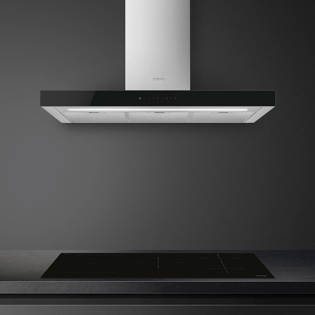 KBT9L4VN veggmontert ventilator 90 cm, rustfritt stål/glas