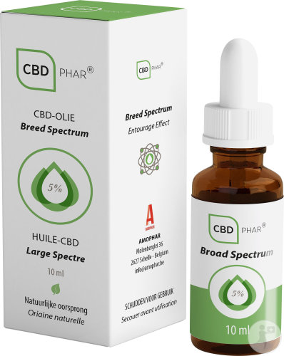 CBD-Phar Huile Large Spectre 5% CBD Flacon Compte-Gouttes 10ml