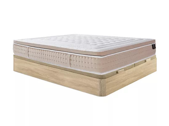 Ensemble 180 x 200 cm sommier coffre naturel clair + matelas hybride ressorts ensachés 7 zones et gel à mémoire de forme rafraichissant ép.30cm - NAZILI de YSMÉE