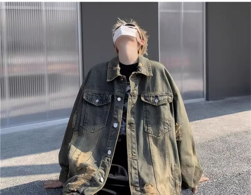Lorencho - Gewassen, verweerde, oversized denim enkelrijsjas