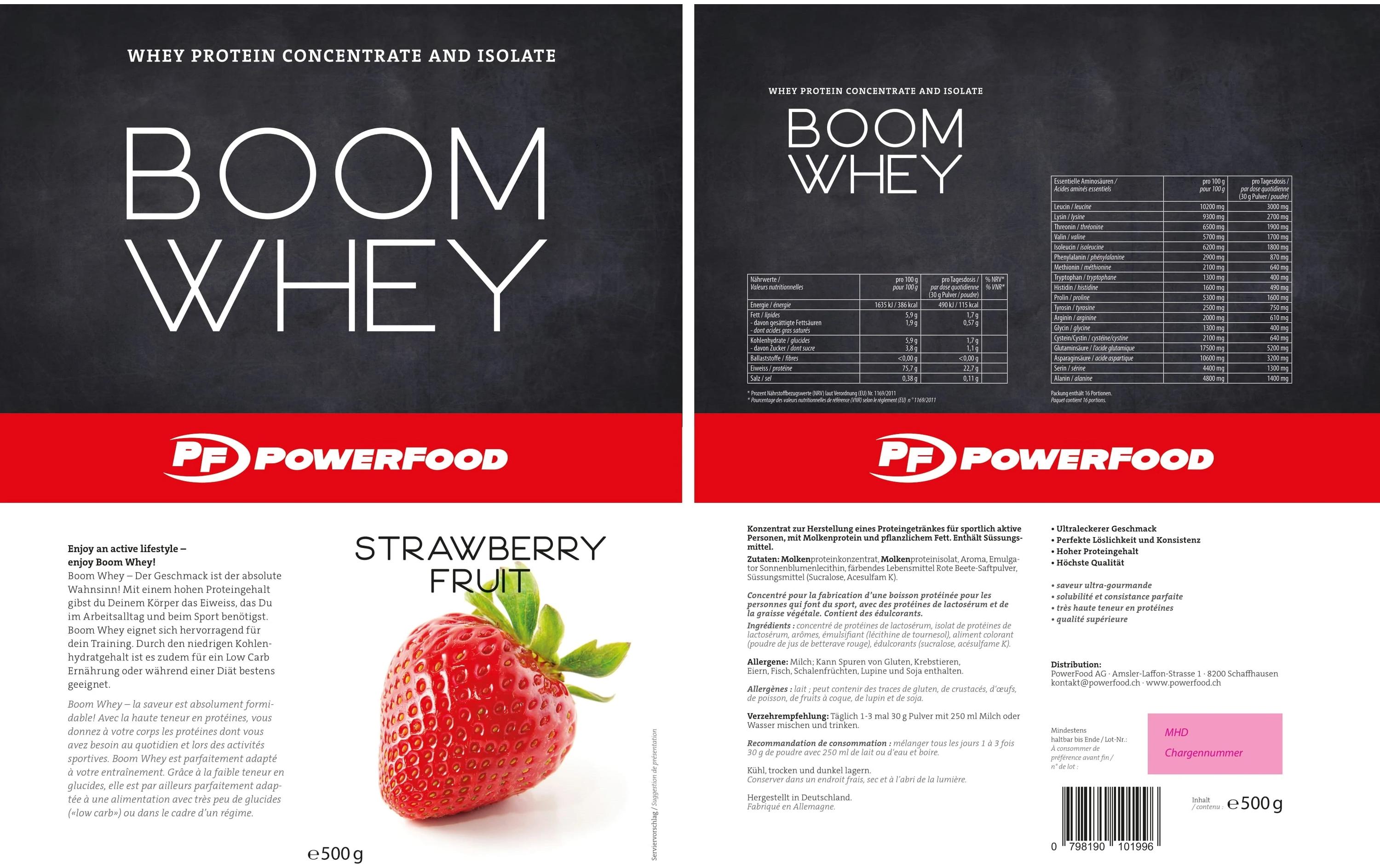 Pulver One Boom Whey Erdbeere 500 gWhey Pulver Supplement