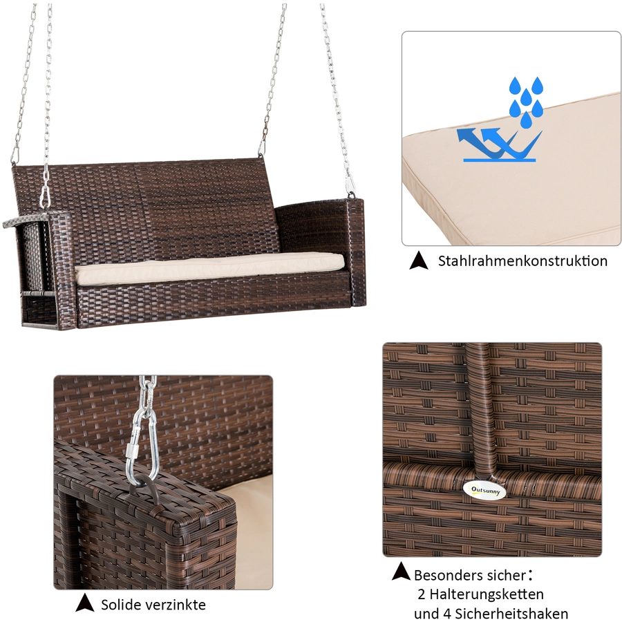 Outsunny 2-Sitzer Hollywoodschaukel braun, beige