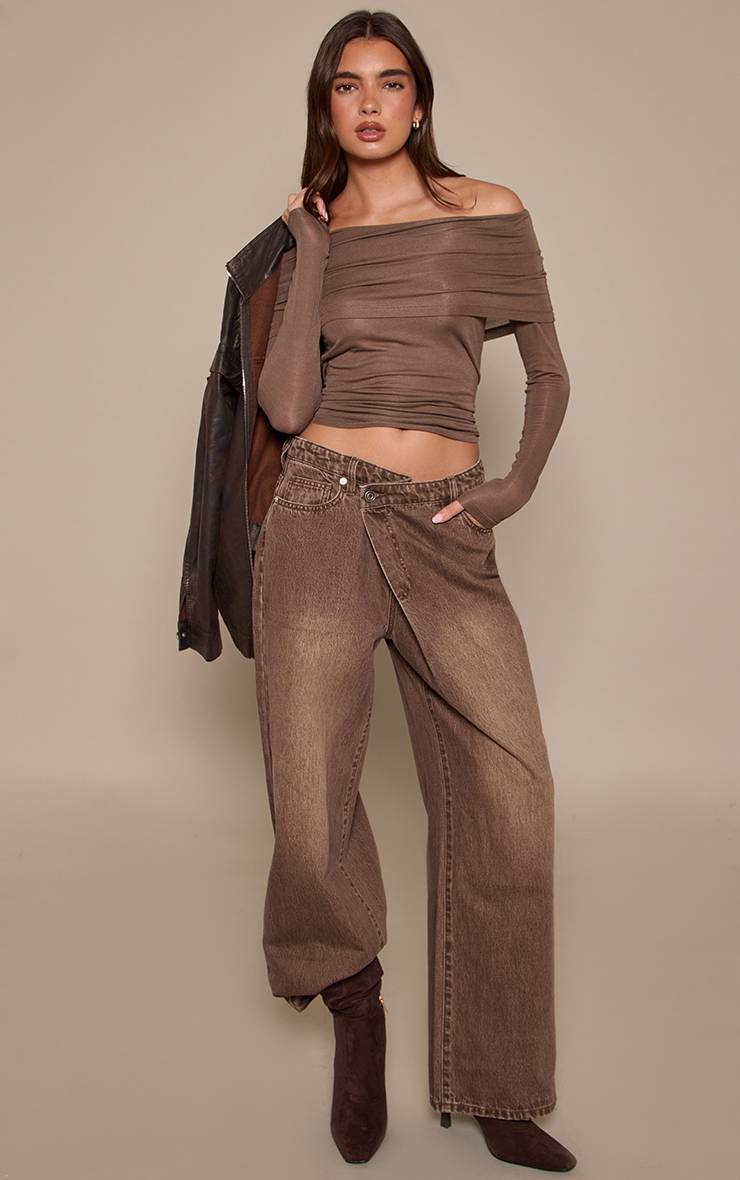 Vintage Jean Large Slouchy Asymétrique Extrême Chocolat