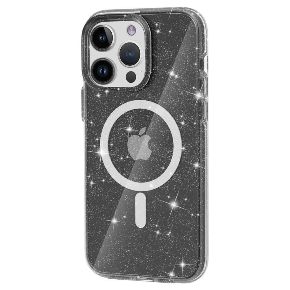 iPhone 15 Pro Max MagSafe Hybrid Hardcase Hülle mit TPU Bumper Glitzer Design - Schwarz / Transparent
