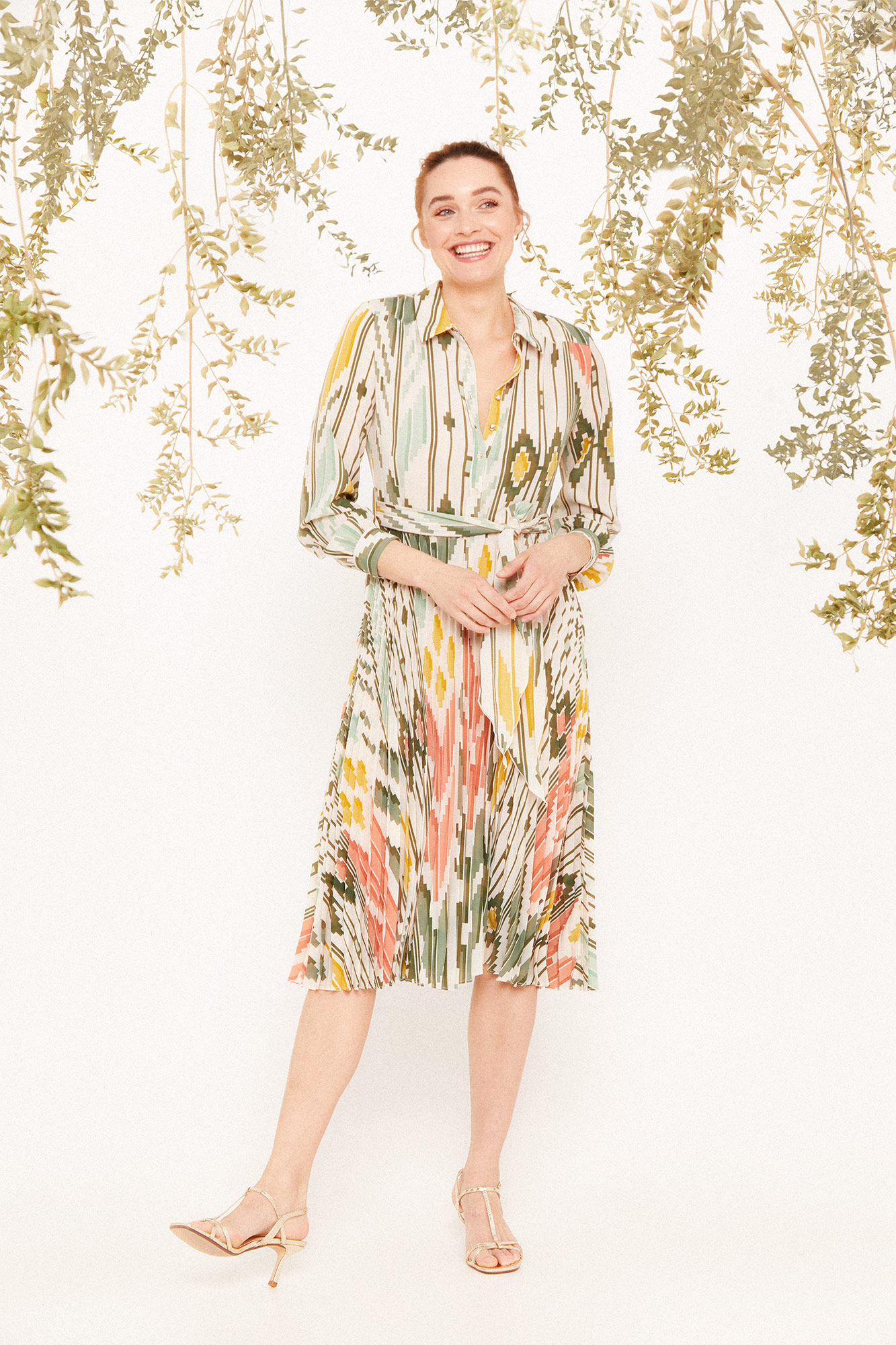 Vestido midi estilo camisa - Estampa verde