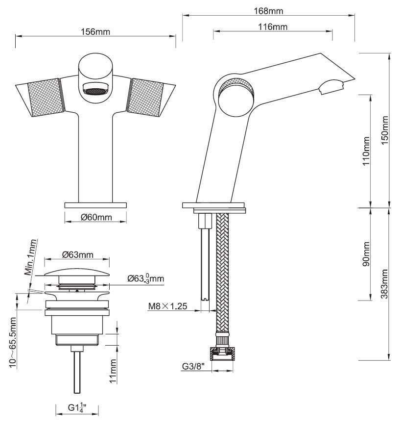 Mueller Round wastafelkraan   klikwaste PVD-coating chroom