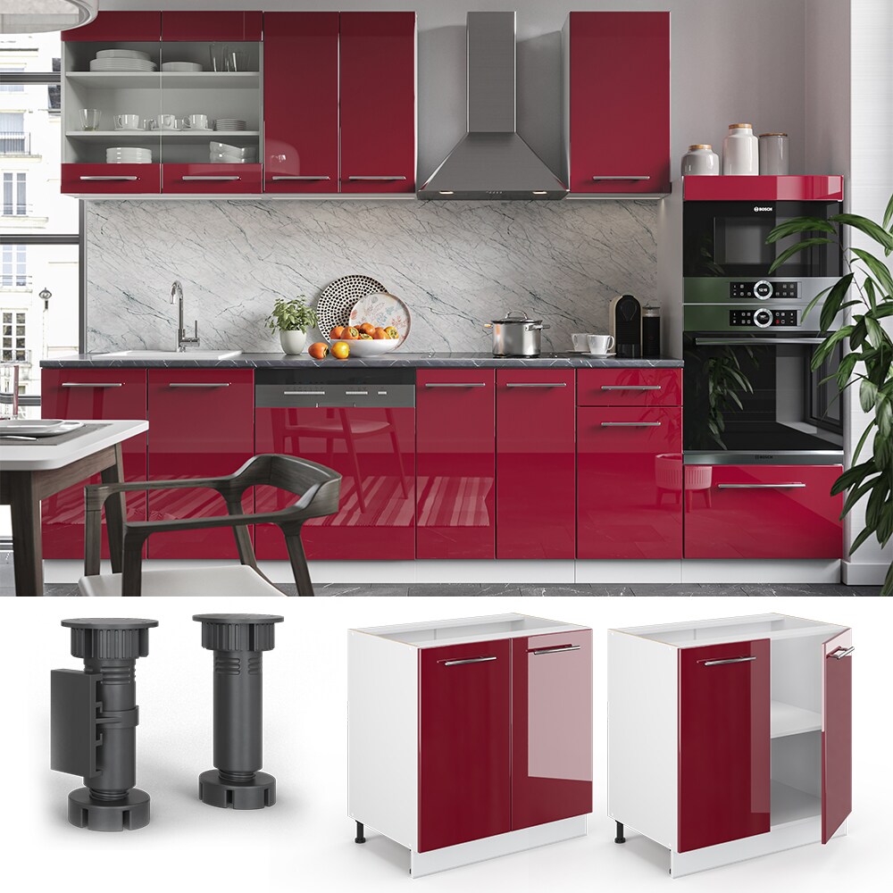 VICCO Unterschrank 80 cm Bordeaux Hochglanz Küchenschrank Hängeschrank Küchenzeile Fame-Line