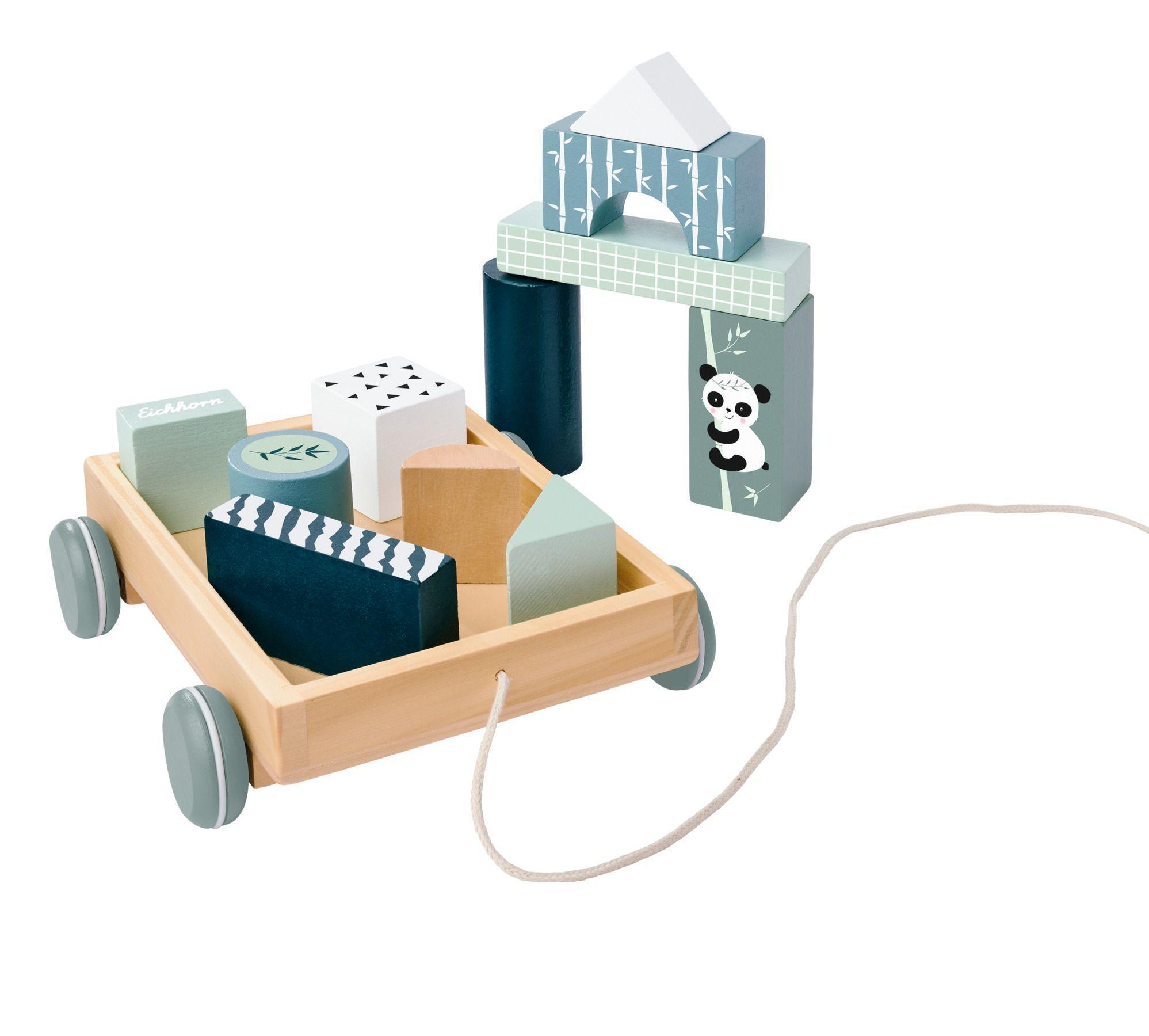 Holz-Bauwagen PANDA 12-teilig in bunt