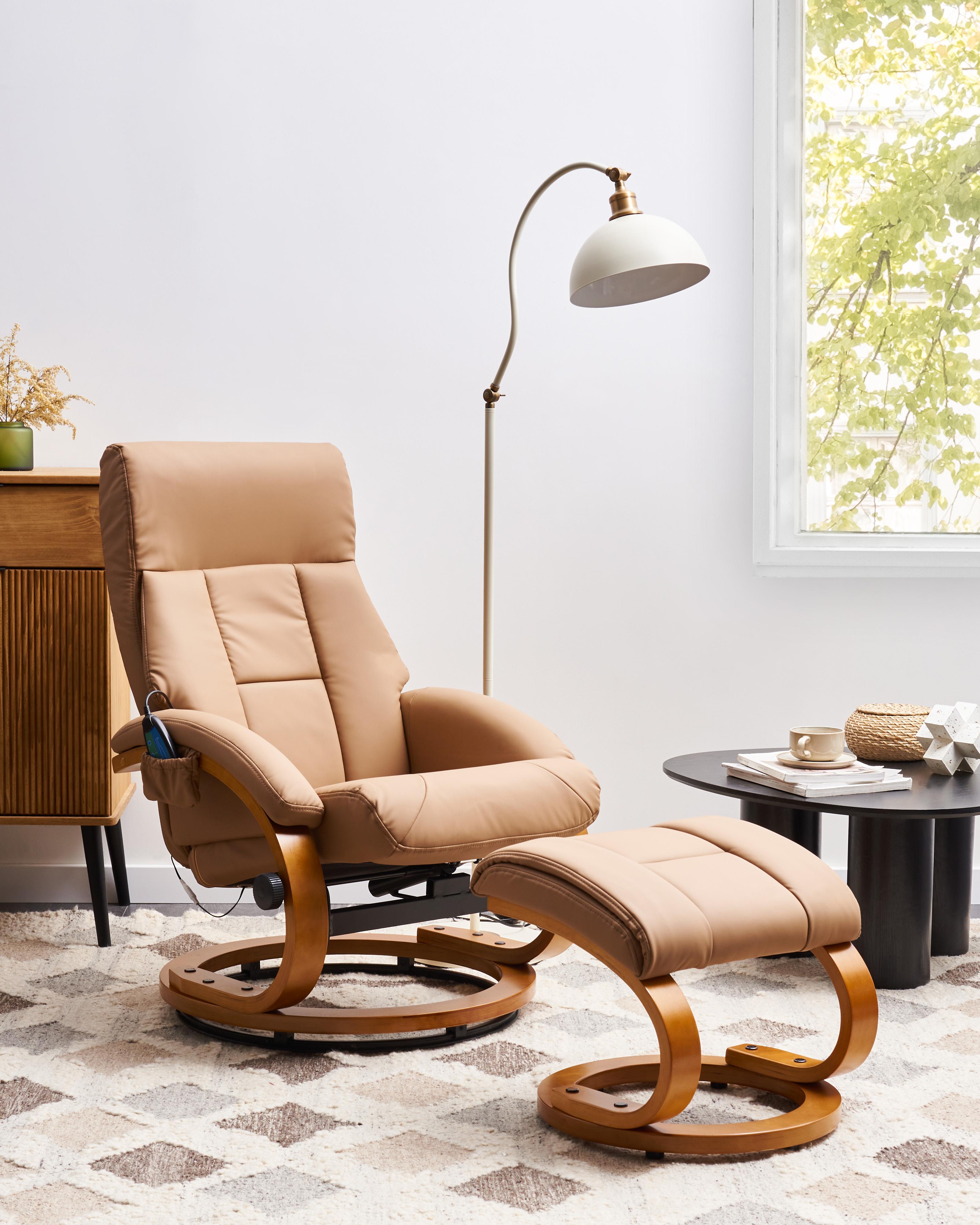Massagestoel FORCE met voetenbank Kunstleer Zandbeige