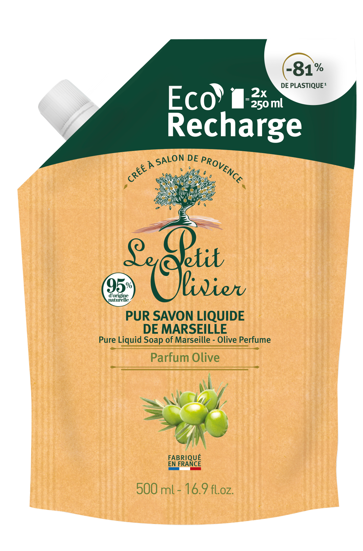 LE PETIT OLIVIER Reine flüssige Marseiller Seife<br>500 ml, Beutel, flüssig, Olivenduft Eco-Recharge