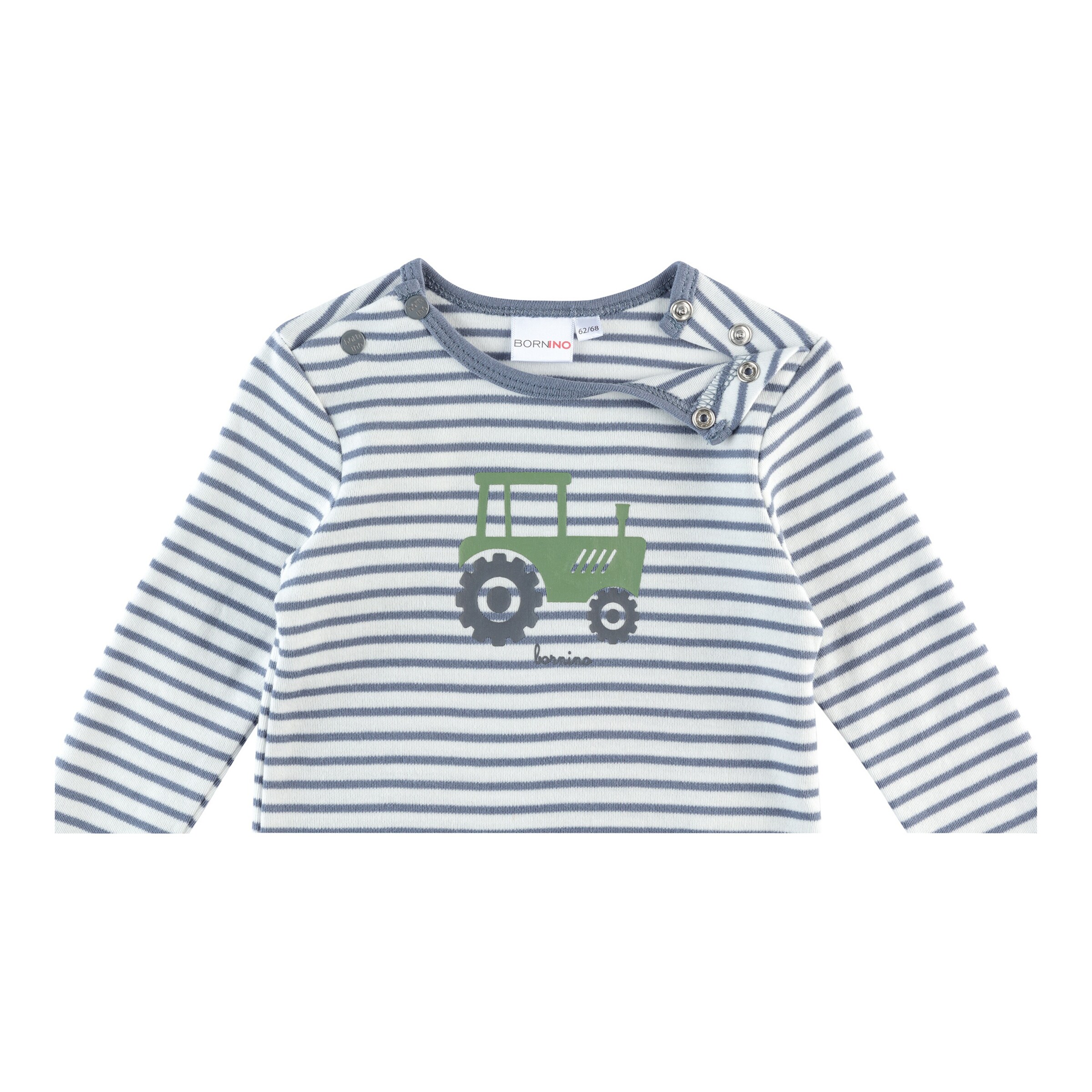 Bornino - Farm Life Shirt langarm Ringel Traktor blau/offwhite