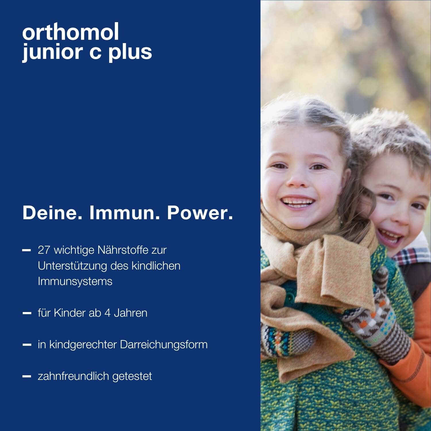 Orthomol junior C plus - mit Vitamin C als Beitrag zu einer normalen Funktion des Immunsystems - Himbeer/Limetten-Geschmack - Direktgranulat
