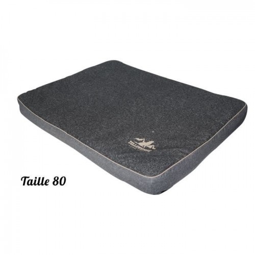 Cama retangular acolchoada Tyrol cinza para cães de grande porte.
