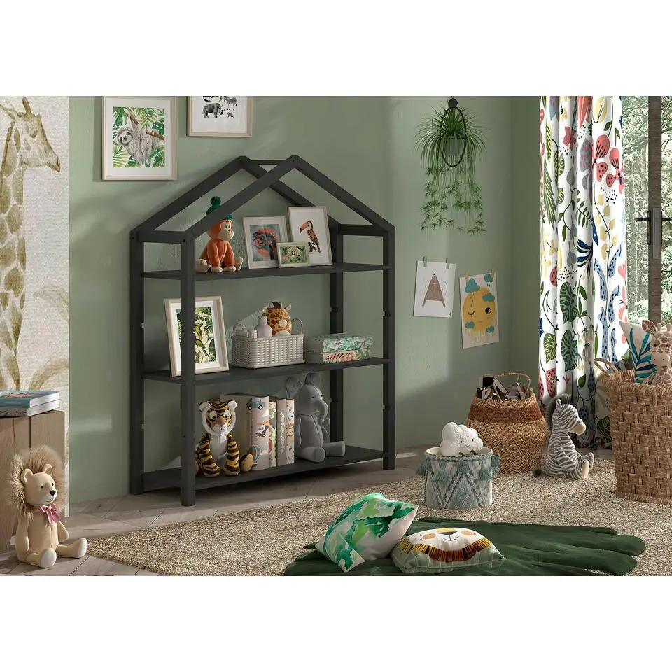 Boekenrek Dallas - 111x40x141cm - massief dennenhout - antraciet