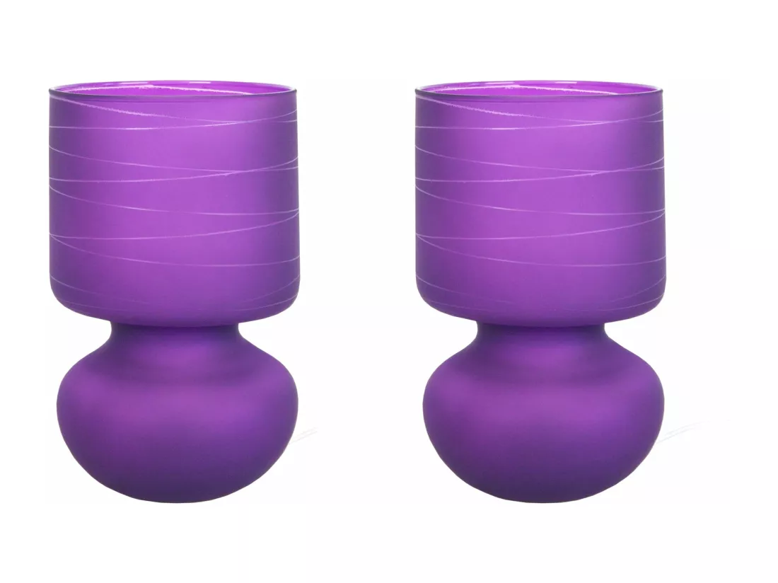 Pair de Lampes de chevet champignon verre satiné,violet 24 cm.