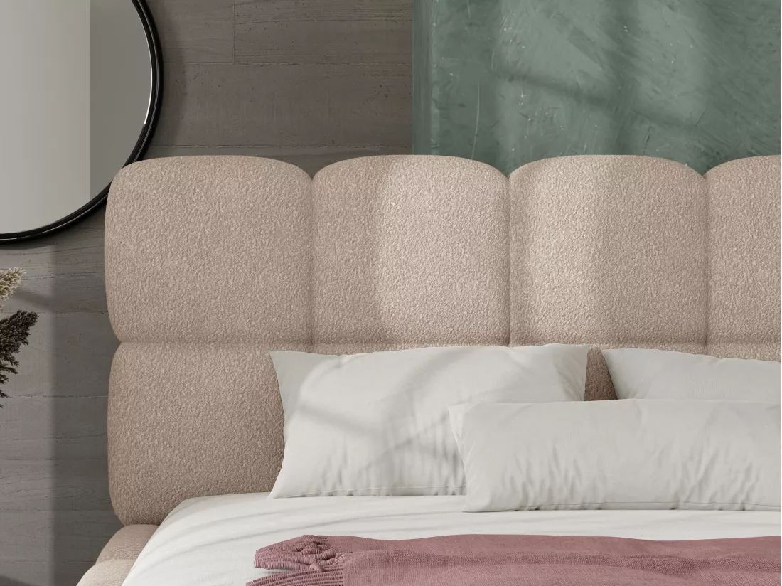 Lit coffre 140 x 190 cm - Tissu bouclette - Beige + Matelas - DAMADO de Pascal Morabito