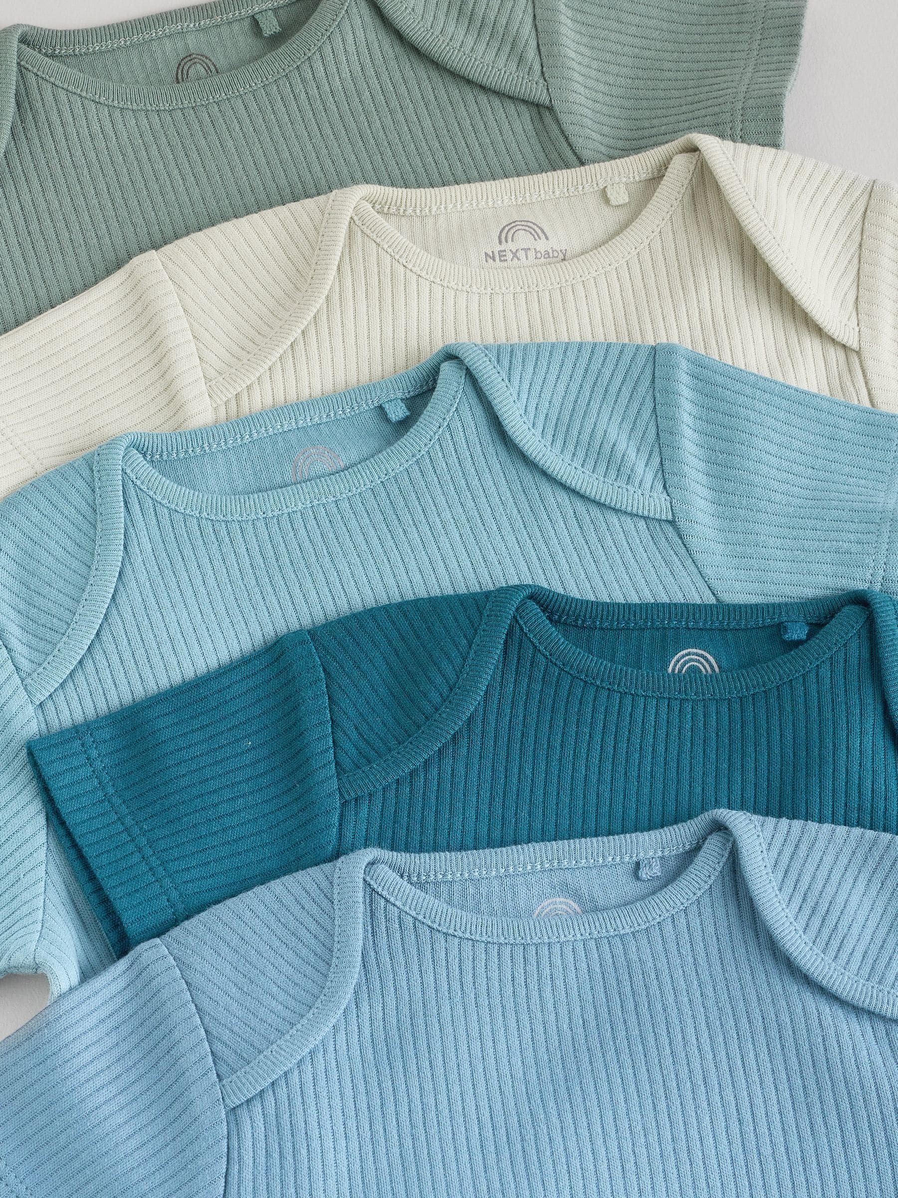 Blauw - Set van 5 babyrompertjes met korte mouwen