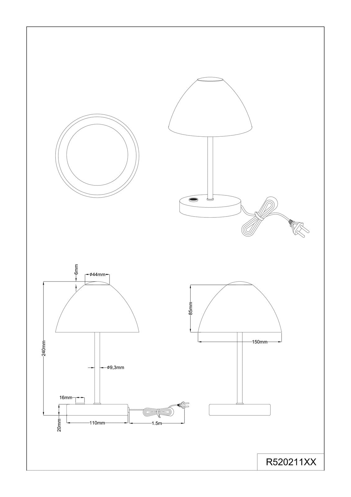 RL LED Tischlampe QUEEN 24 cm Glas/Metall nickelfarbig
