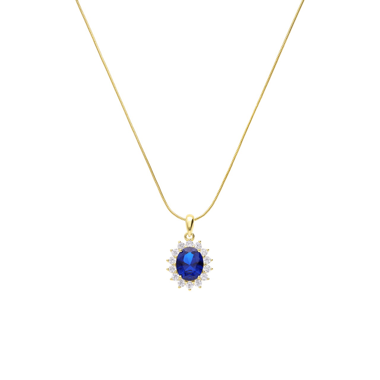 Zilveren goldplated ketting met hanger entourage blauw/wit