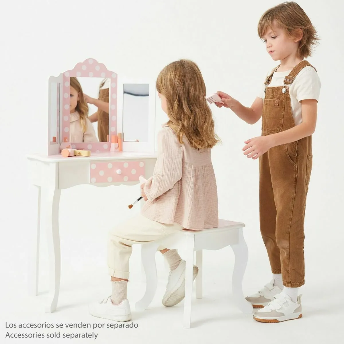 Teamson Kids Coiffeuse avec Banc Pois Rose Blanc