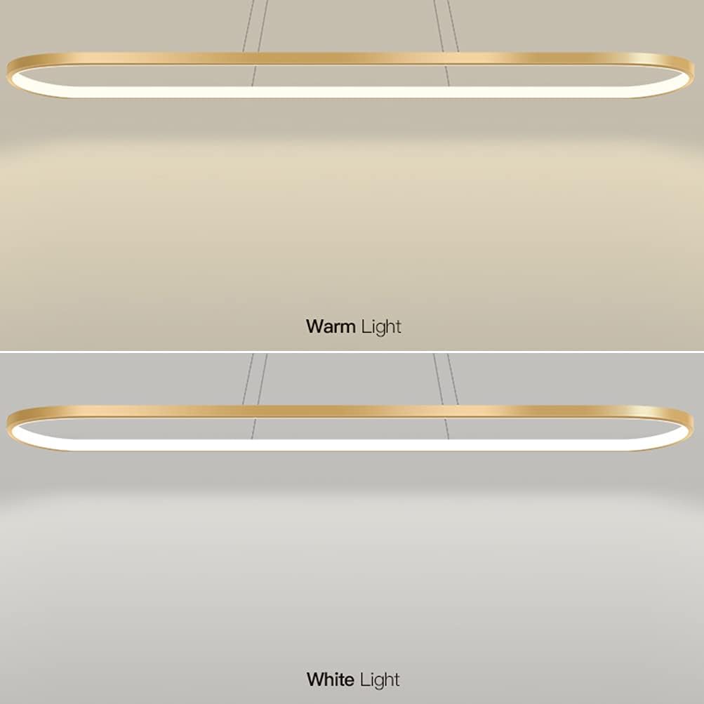 Pendelleuchte Oval Esstisch Büro Lampen, LED Hängeleuchte Dimmbar Deckenleuchte mit Fernbedienung, Modern Ring Design Kronleuchter für Esszimmer Küchenlampe Blendfrei (L90cm, Gold)