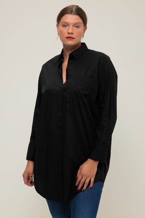 Hemdbluse, oversized, Knopfleiste, Hemdkragen