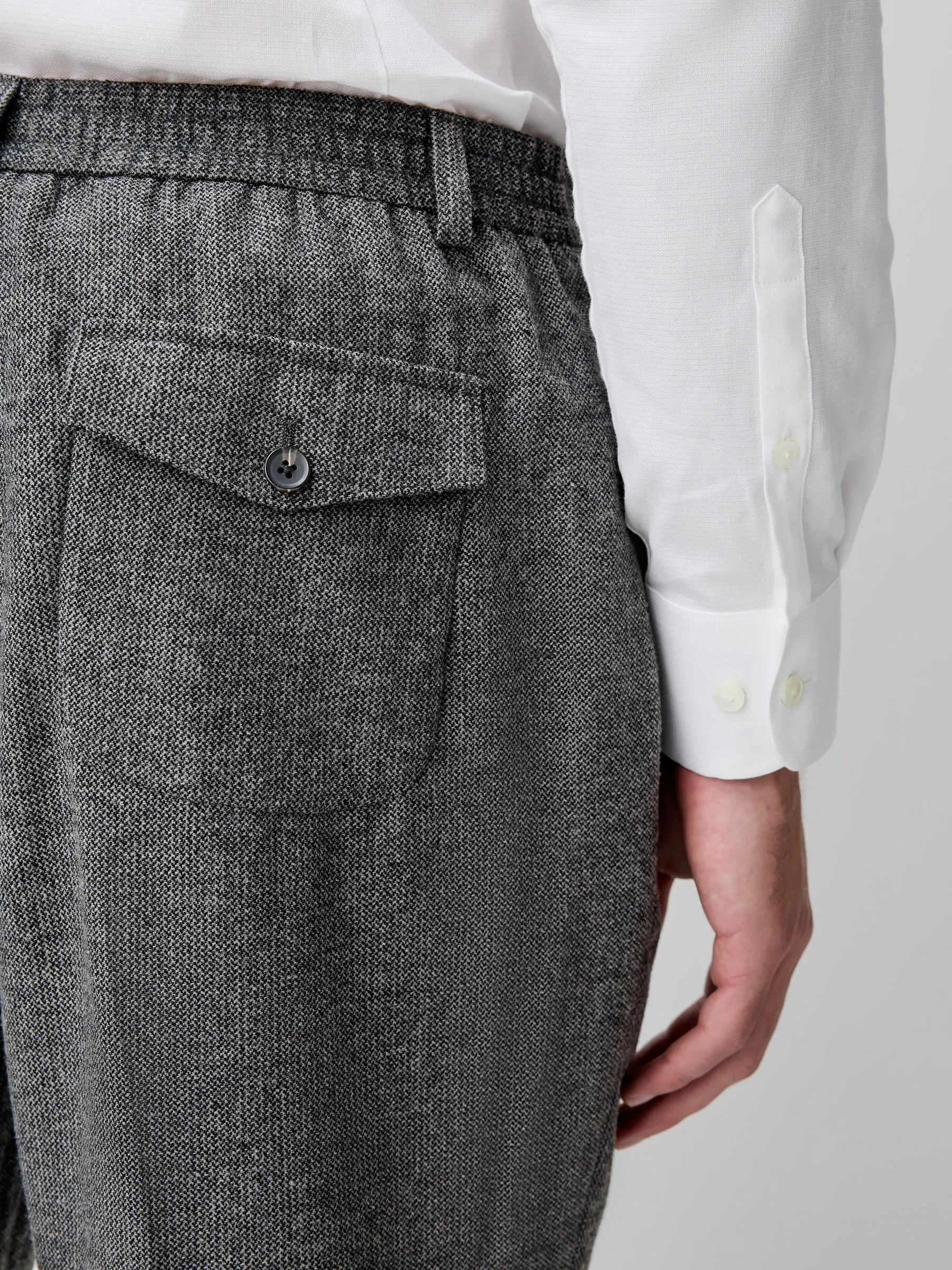 Grijs - Regular Fit Smart Elasticated Back Textured Trousers With Wool