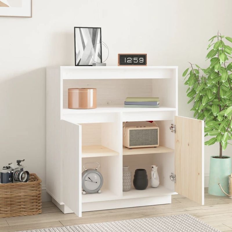 vidaXL - Dressoir - Wit - Massief Grenenhout - Voldoende Opbergruimte