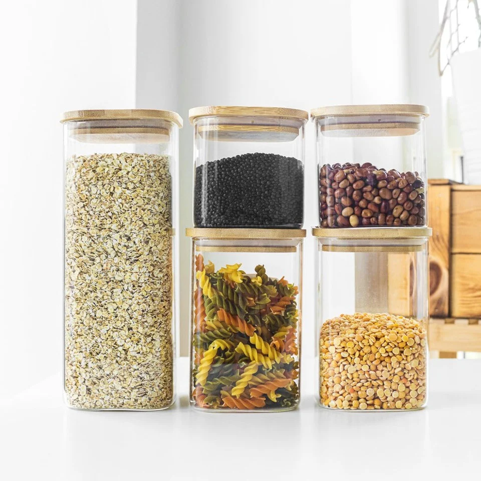 Olsen Home - Glass Storage Bins With Bamboo Lids - 5 Pack