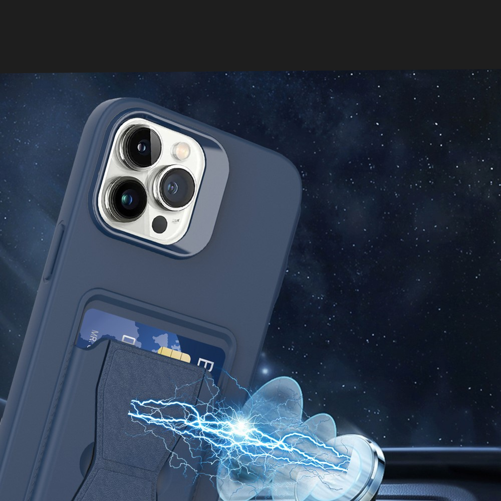 iPhone 15 Gummi Hülle mit Kartenfach   Kickstand Aufsteller - Blau