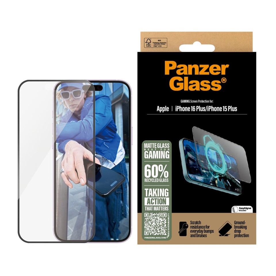PanzerGlass - Gaming Skærmbeskyttelse - iPhone 16 Plus - Ultra Wide Fit