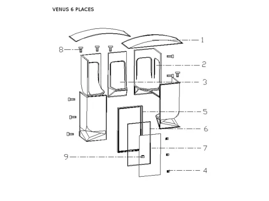 Hammam droit VENUS 6 places avec sièges ergonomiques, panneau de contrôle extérieur et sonde de température - L212 x L134 x H210 cm