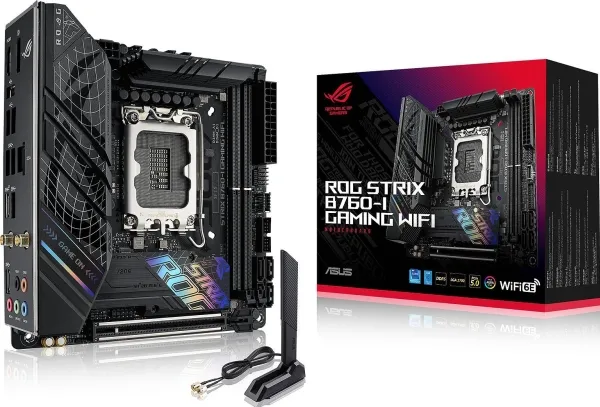 ASUS ROG STRIX B760-I GAMING WIFI - Bundkort - mini ITX - LGA1700 sokkel - B760 Chipset - USB 3.2 Gen 1, USB-C 3.2 Gen 1, USB-C 3.2 Gen 2x2, USB-C 3.2 Gen2 - 2.5 Gigabit LAN, Wi-Fi 6E, Bluetooth - onboard grafik (CPU påkrævet) - HD Audio (8-kanaler)
