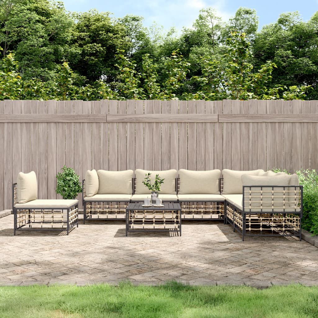 vidaXL 8-delige tuinloungeset met kussens, antraciet