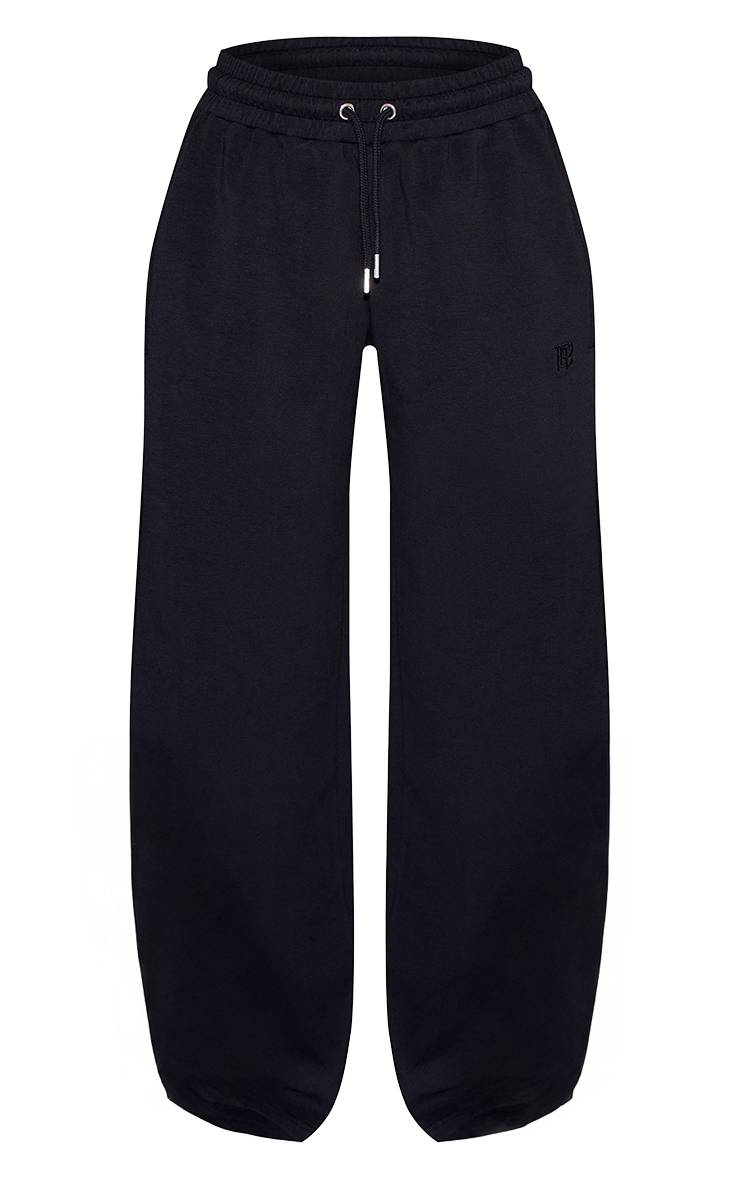 Noir Jogging Petite À Jambes Larges Avec Panneaux Côtelés Entrelacés Brodés
