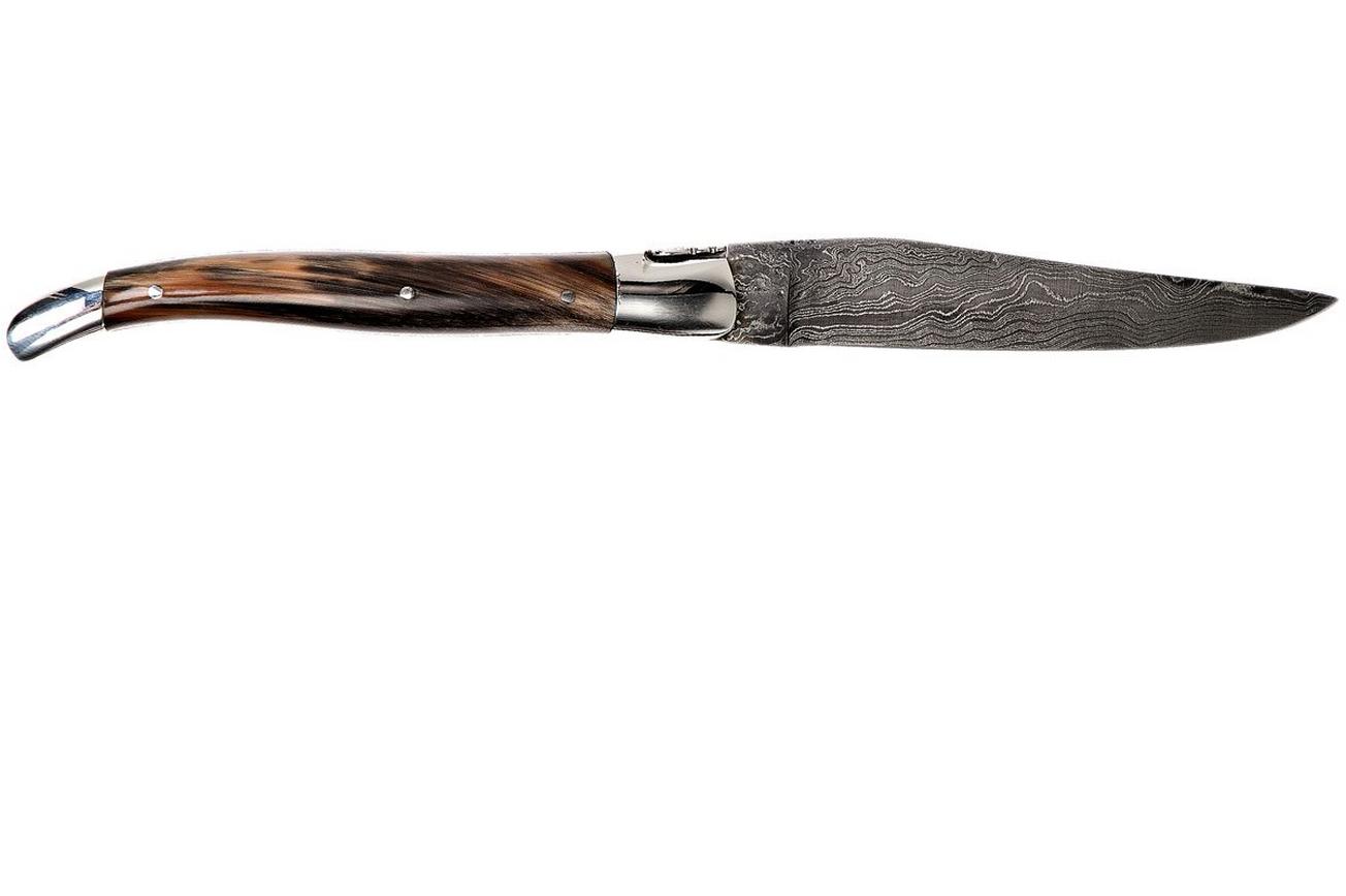 Laguiole en Aubrac 12 cm damast zakmes, full handle hoorn L0712PCI-FFI1