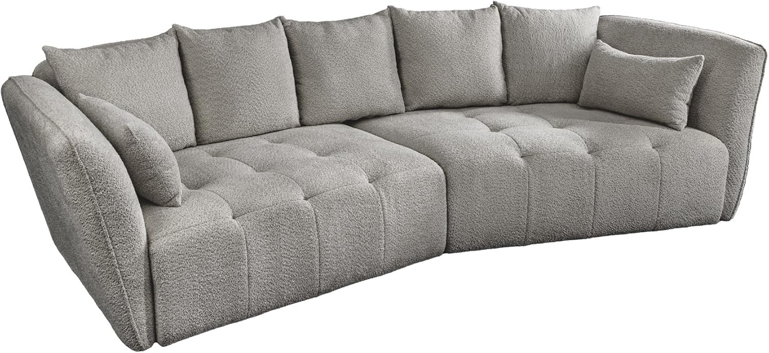 Riess Ambiente Modernes Big Sofa ROYAL - grau - 295cm - Bouclé Federkern XXL-Couch inkl. Kissen Couch Wohnlandschaft