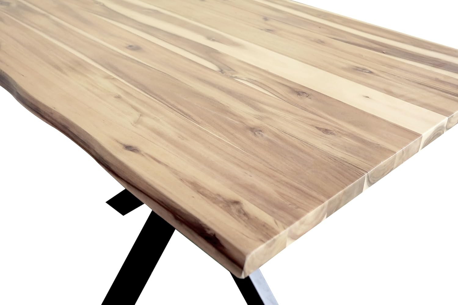 SAM Esstisch Harley | 120 x 80 cm | Akazienholz massiv | Farbe: Natur lackiert | echte Baumkante | Spider-Gestell Metall Schwarz | pflegeleichter Baumkantentisch/Esszimmertisch/Küchentisch