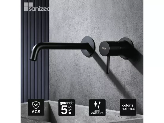 Robinet Mitigeur de Lavabo anti-calcaire Encastré Noir Mat IMEX MONZA GLM039/NG