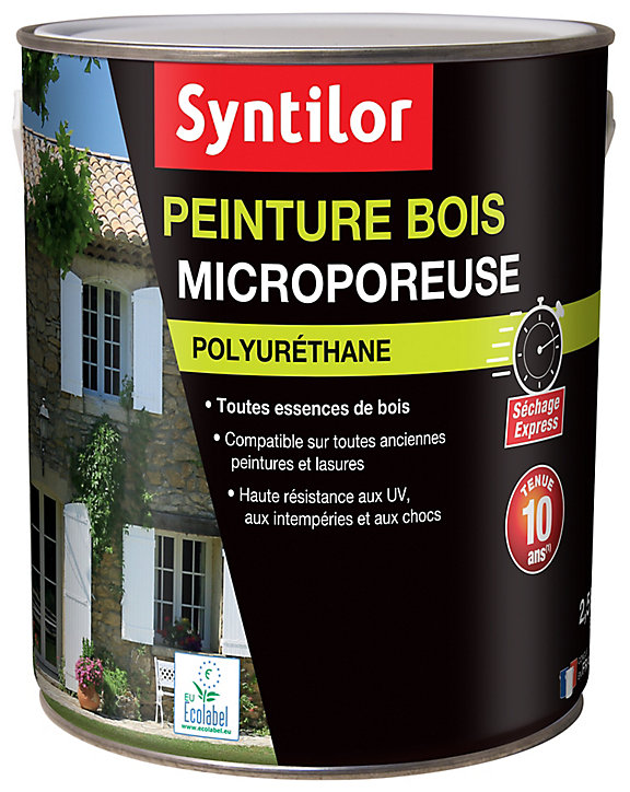 Peinture extérieure et intérieure bois microporeuse blanc brillant Syntilor 2,5L