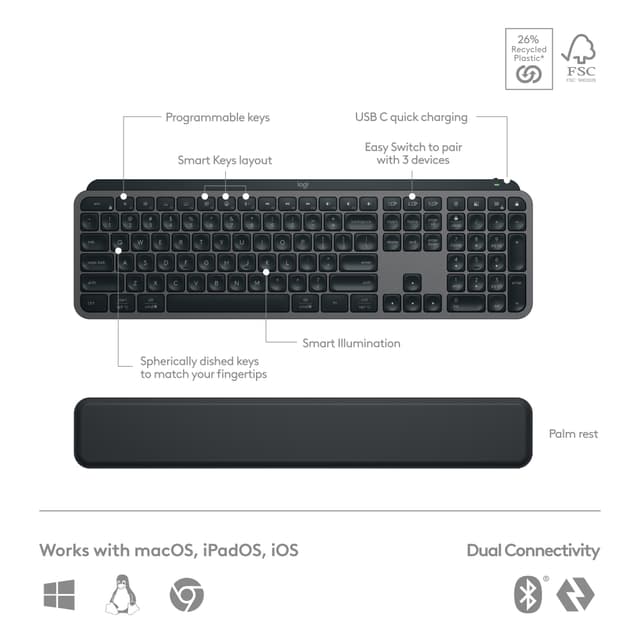 Logitech MX Keys S pakke med trådløst tastatur- og mus (graphite)